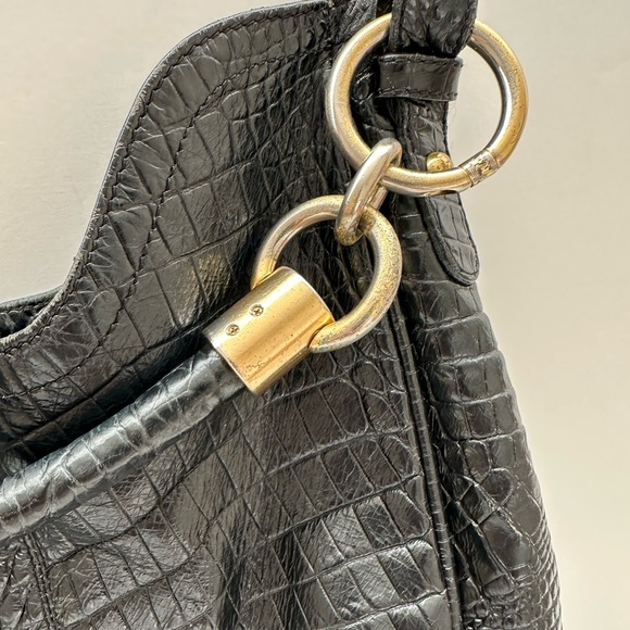 Brahmin Jacqueline Melbourne Hobo Tote Croc Embossed Black Leather Large Bag, - Picture 11 of 11